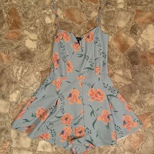 Derek Heart Blue and Coral Floral Romper